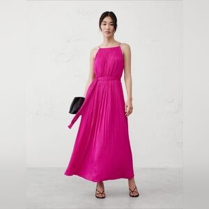 Banana Republic Hot Pink Pleated Halter Maxi Dress